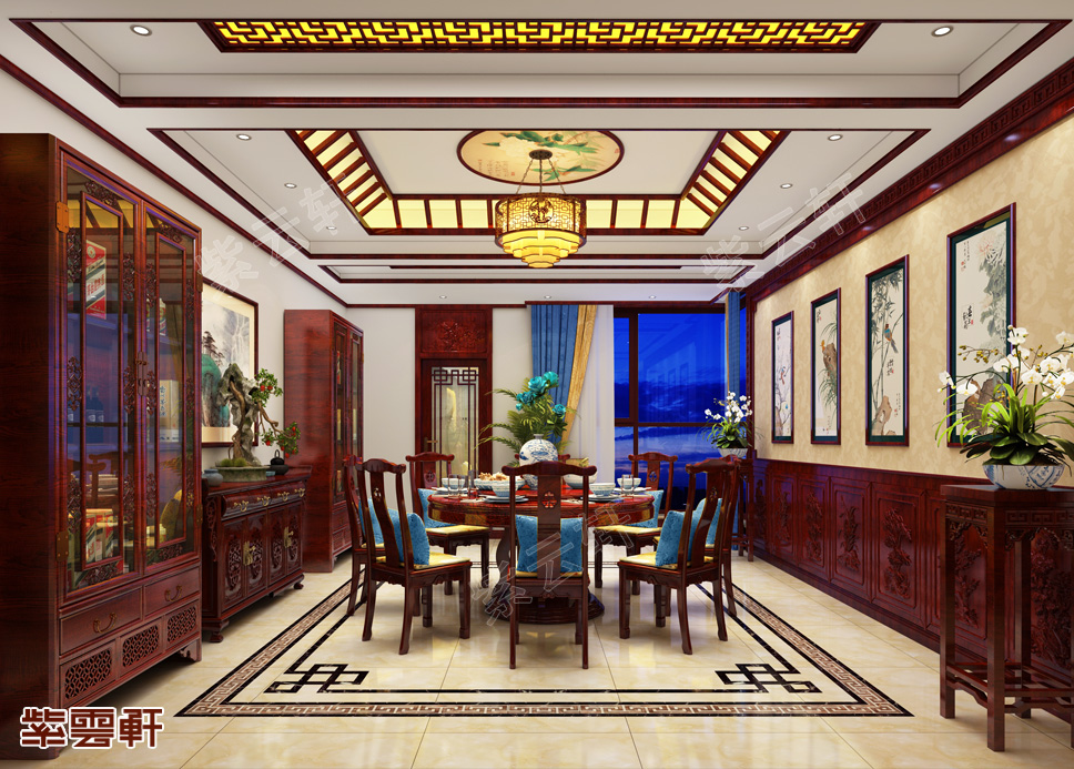 中式<a href=http://www.batparty.com.cn/canting/ target=_blank class=infotextkey>餐廳裝修效果圖</a>
