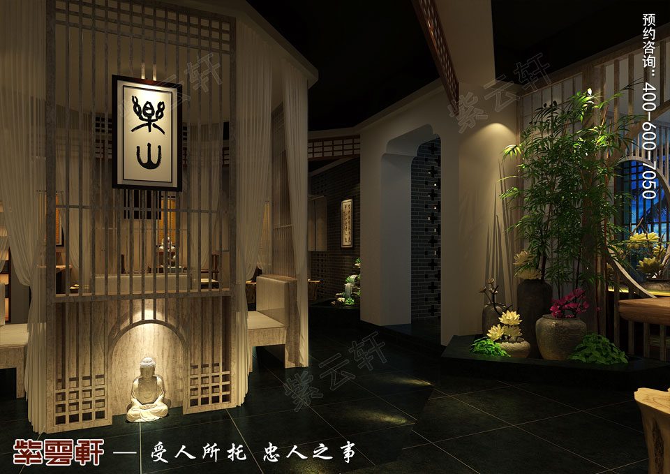 禪茶會所卡座現(xiàn)代中式風格裝修效果圖