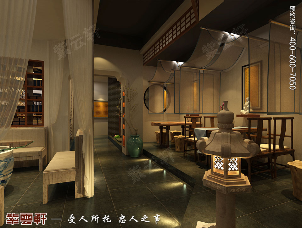 禪茶會所茶室現(xiàn)代中式風格裝修效果圖
