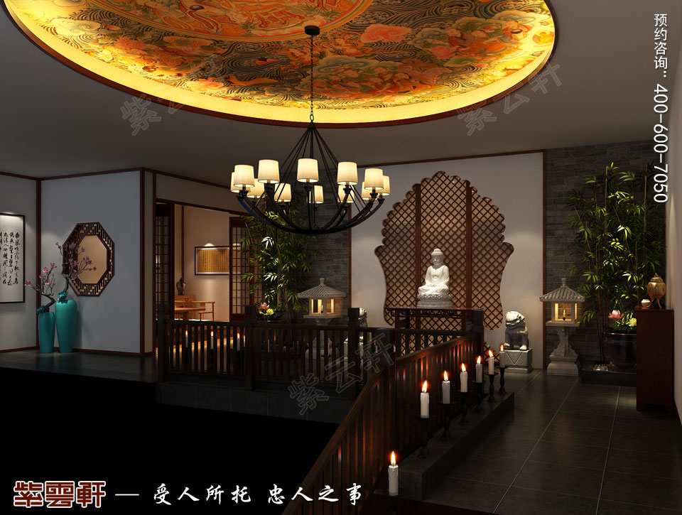 禪茶會所過廳現(xiàn)代中式風格裝修效果圖