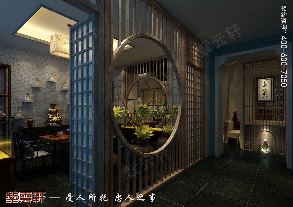 禪茶會所展示區(qū)現(xiàn)代中式風格裝修效果圖