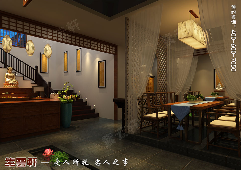 禪茶會所樓梯處現(xiàn)代中式風格裝修效果圖